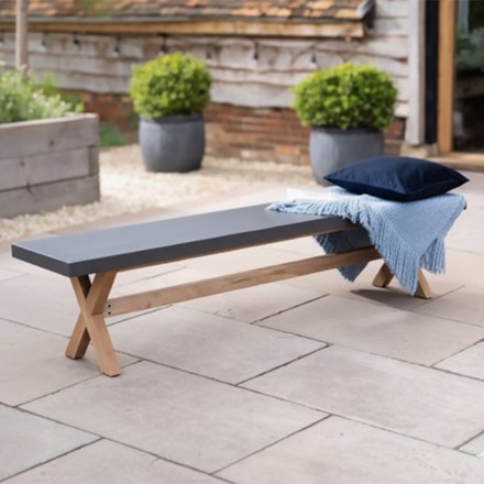 Bench For Cement & Acacia Wood Dining Set With Crossed Legs