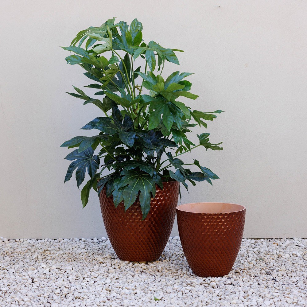 Dimpled Glazed Look Round Outdoor Planter