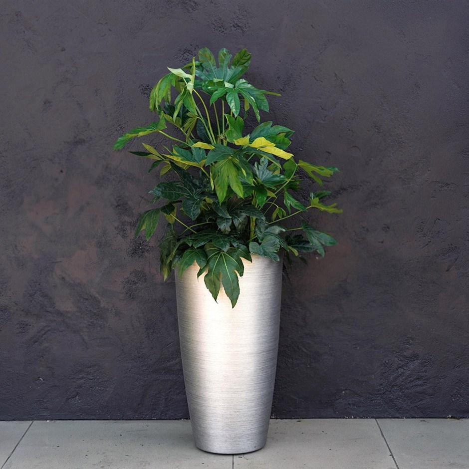Brushed Silver Flared Cylinder Outdoor Planter