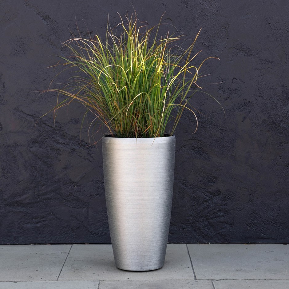 Brushed Silver Flared Cylinder Outdoor Planter