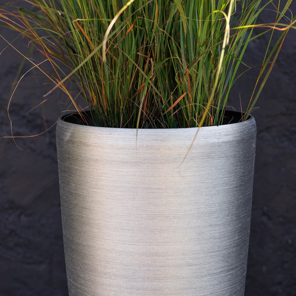 Brushed Silver Flared Cylinder Outdoor Planter