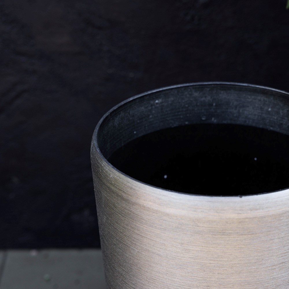 Brushed Silver Flared Cylinder Outdoor Planter