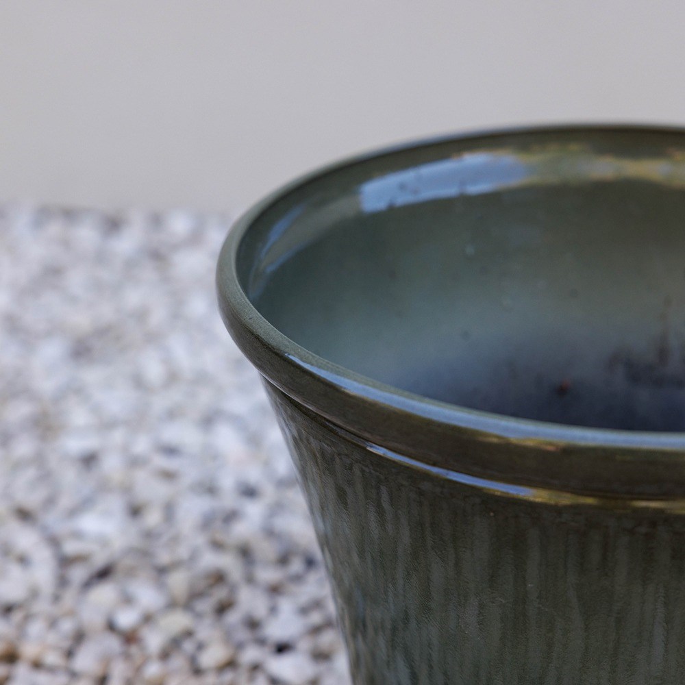 Glazed Ceramic Look Tapered Outdoor Planter
