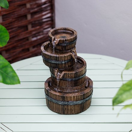 Tabletop/ compact 4 cascading barrels polyresin tabletop fountain with LED light