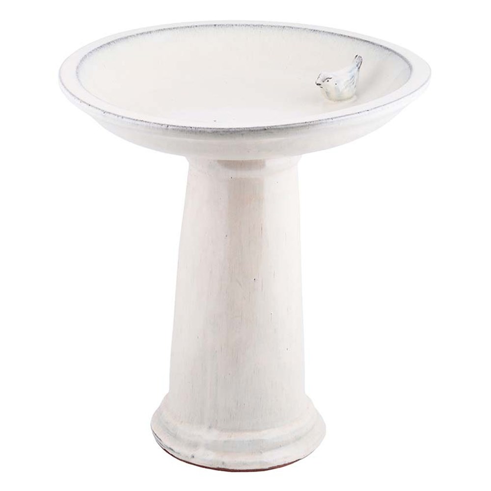 Off White Glazed Ceramic Pedestal Bird Bath