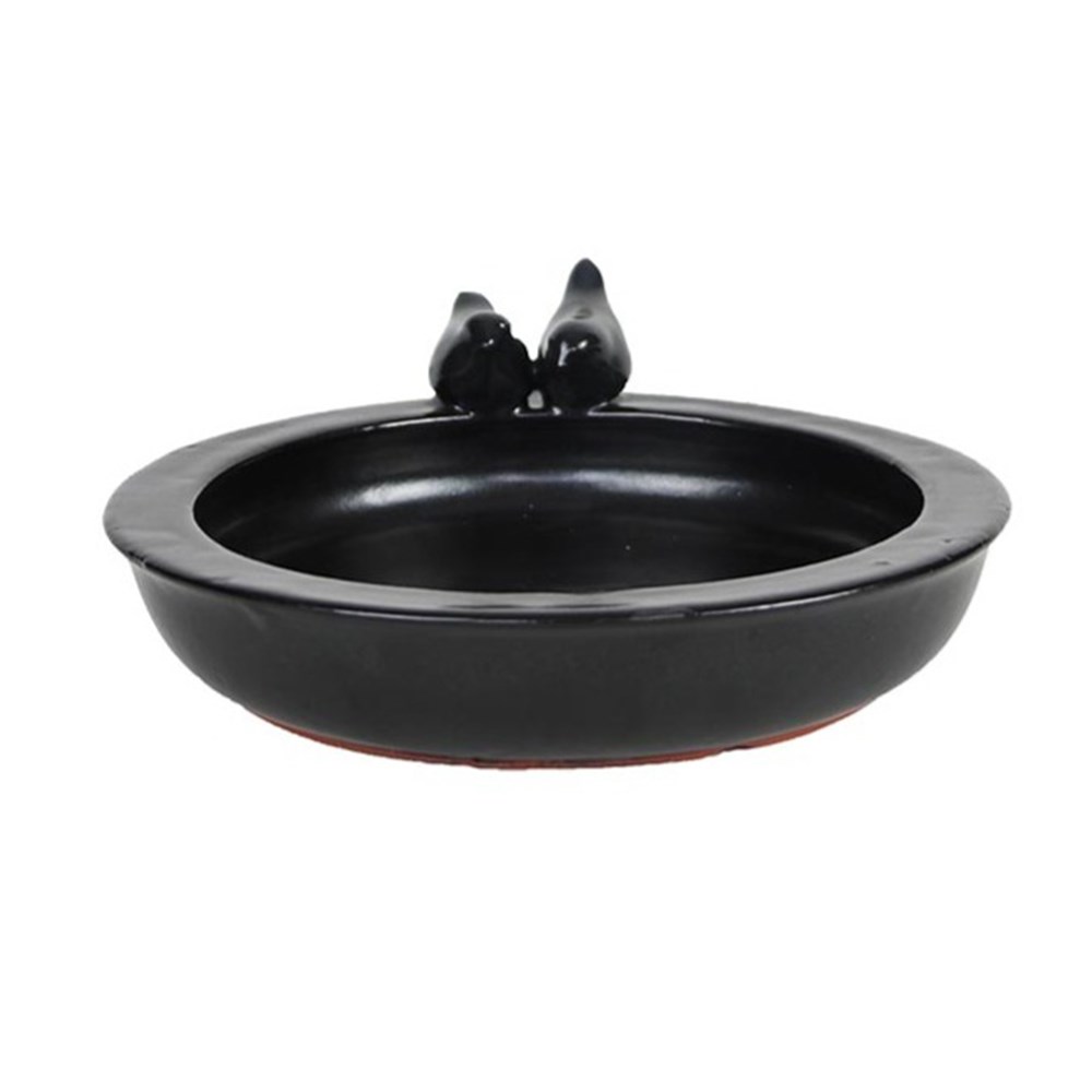 Black Glazed Ceramic Bird Bath