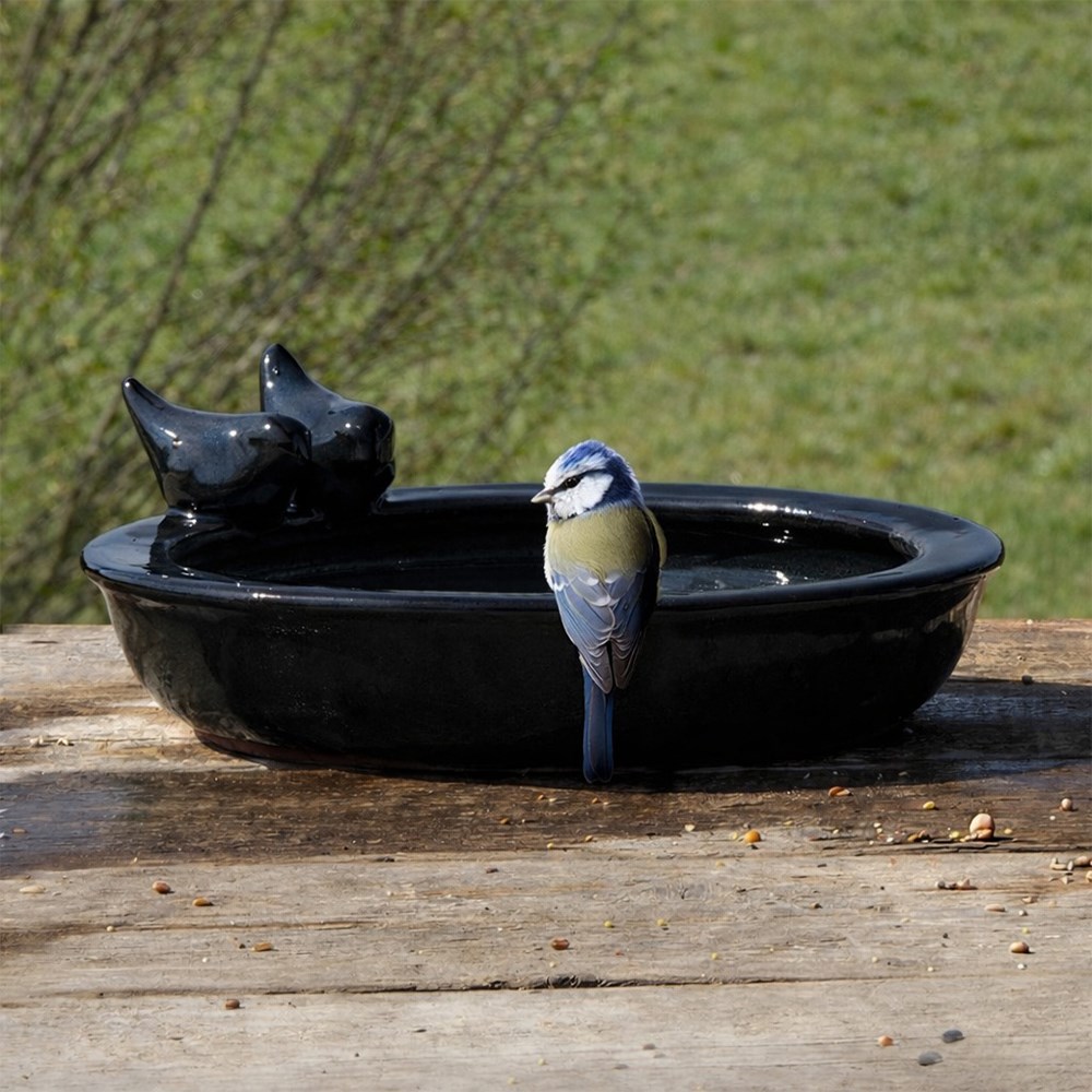 Black Glazed Ceramic Bird Bath