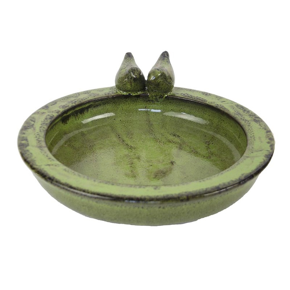 Green Antracite Glazed Ceramic Bird Bath