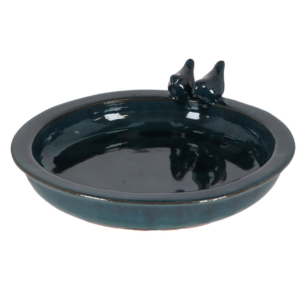 Dark Petrol Blue Ceramic Bird Bath