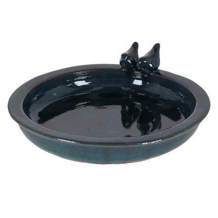 Dark Petrol Blue Ceramic Bird Bath