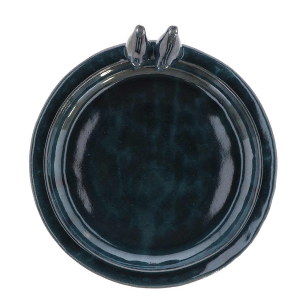 Dark Petrol Blue Ceramic Bird Bath