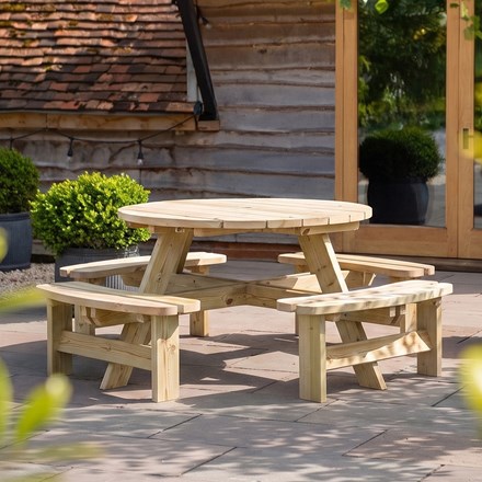 Wooden Round Picnic Table - 8 Seater
