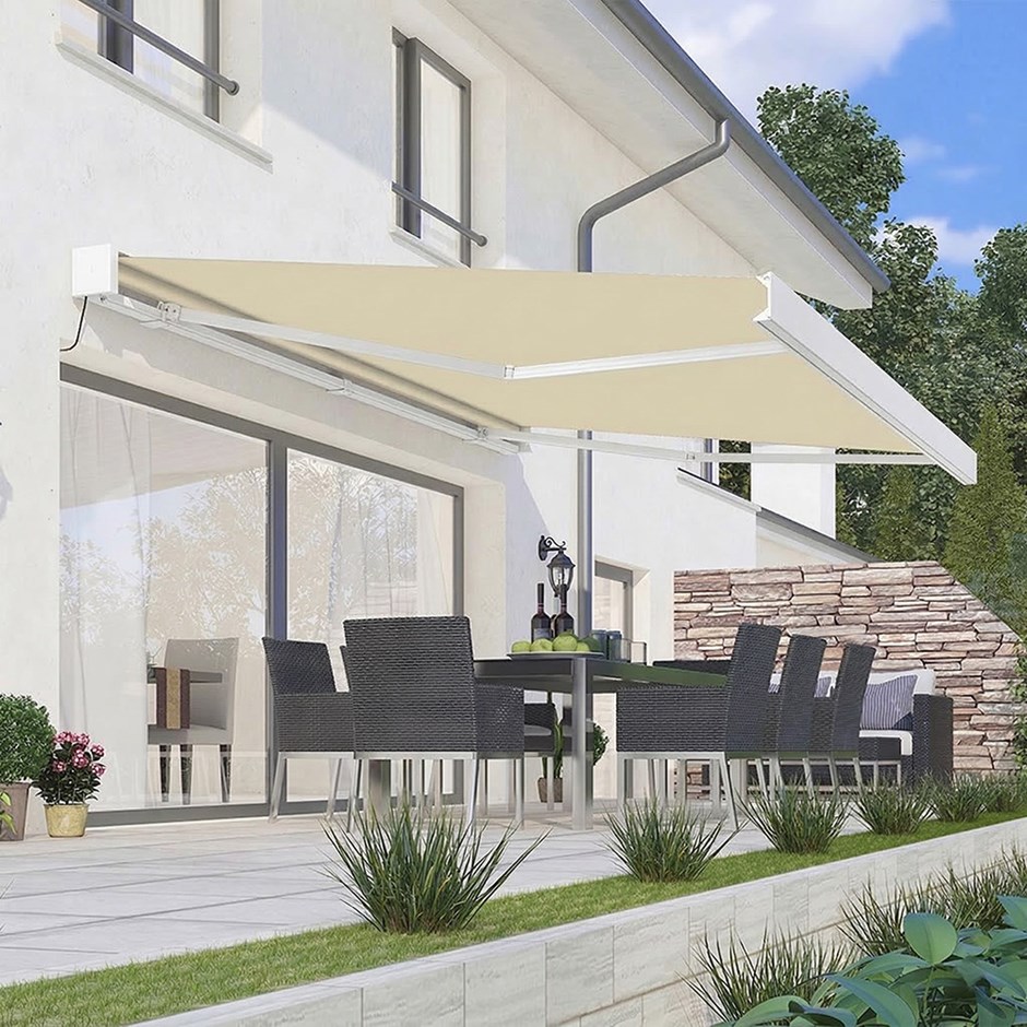 Deluxe Wireless White Full Cassette Electric Awning With Lights | Ivory