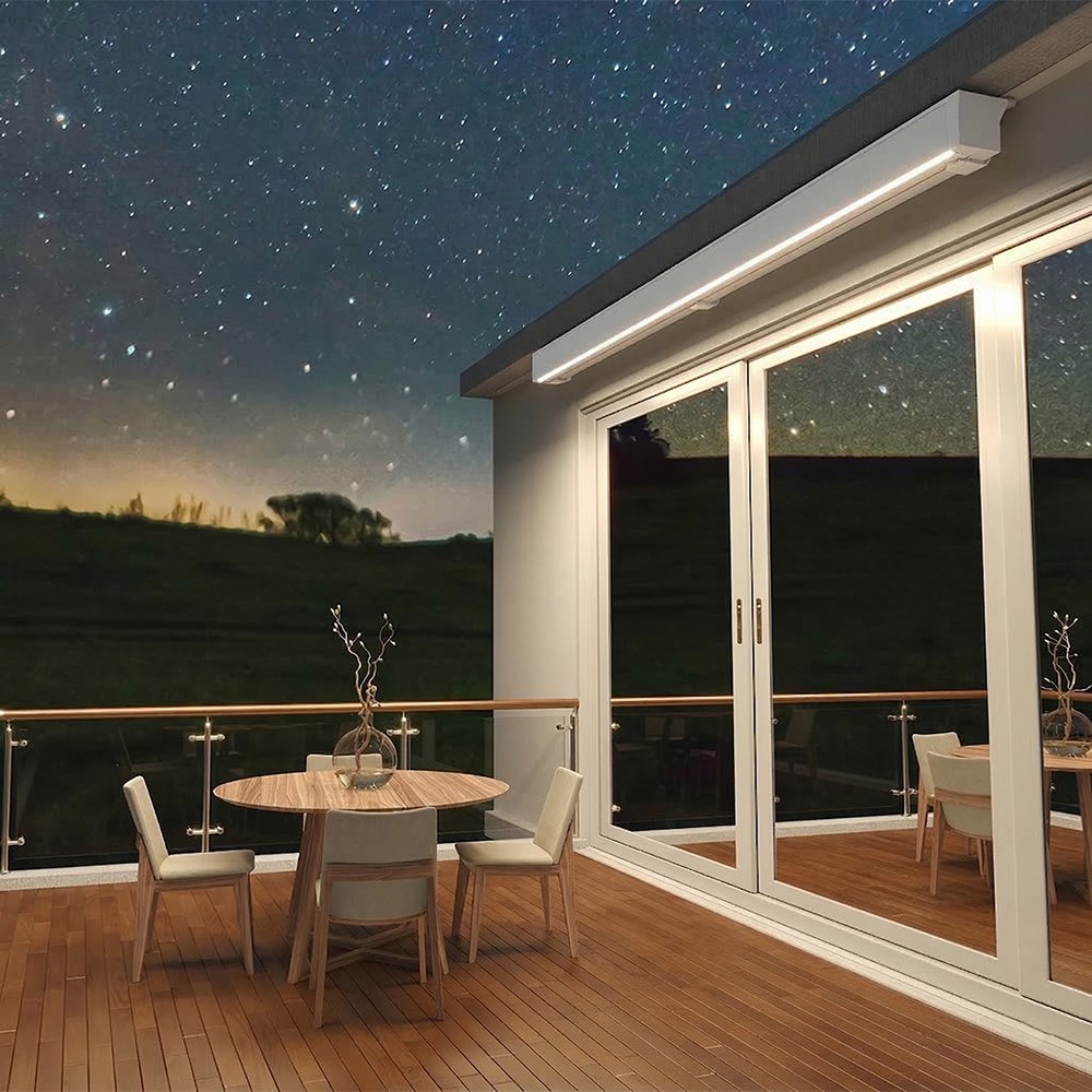 Deluxe Wireless White Full Cassette Electric Awning With Lights | Ivory