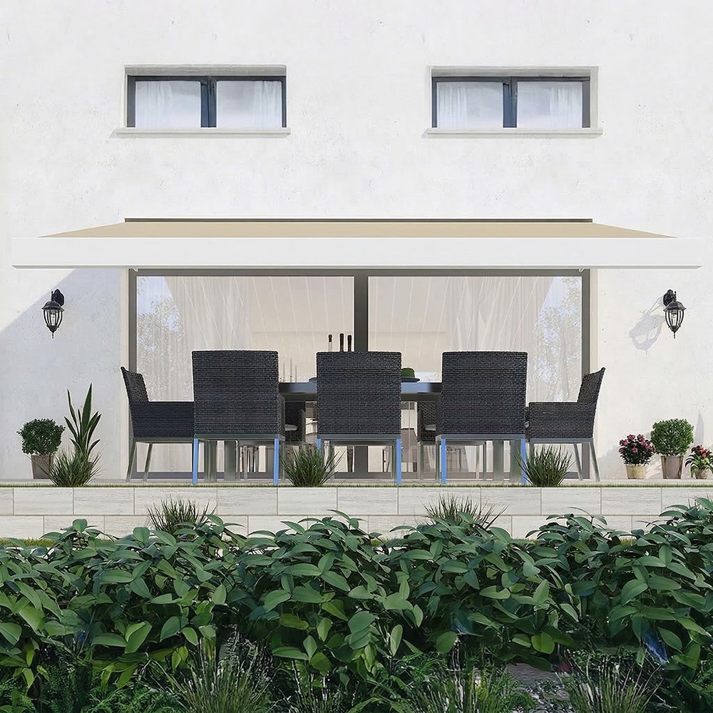 Deluxe Wireless White Full Cassette Electric Awning With Lights | Ivory