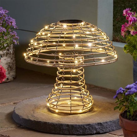 GlowCap XL Rattan Mushroom Light | Solar Garden Decor