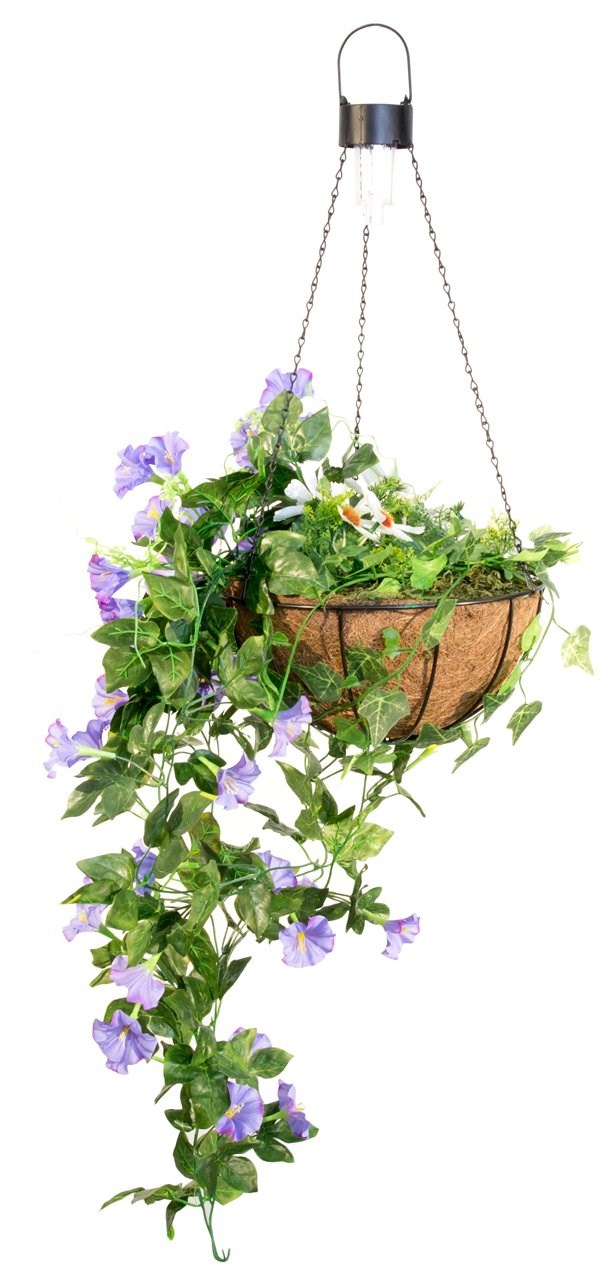 Buy 26cm Purple Duranta Artificial Hanging Basket with Solar Lights by