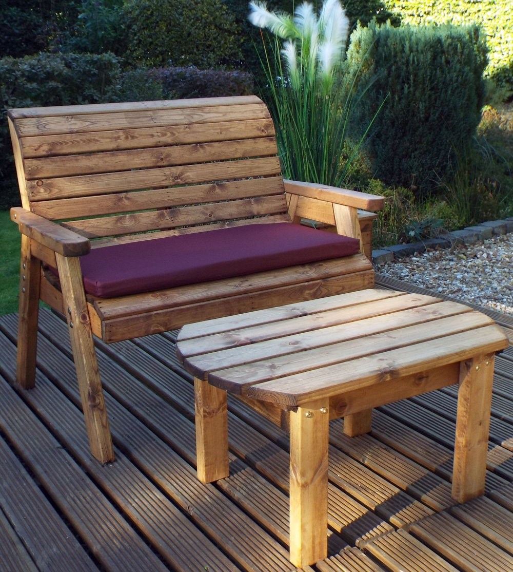 Buy Charles Taylor Wooden Garden Deluxe Bench Set with Burgundy Cushion