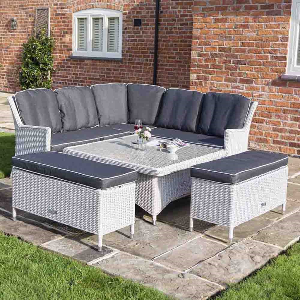 Buy Prestbury 9 Seater Corner Garden Dining Furniture Set in Putty Grey
