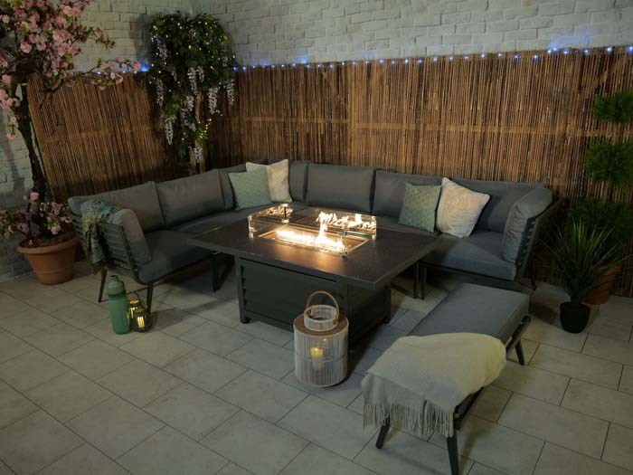 Buy Lifestyle Metal Corner Sofa Set w/ Rectangular Fire Pit Table