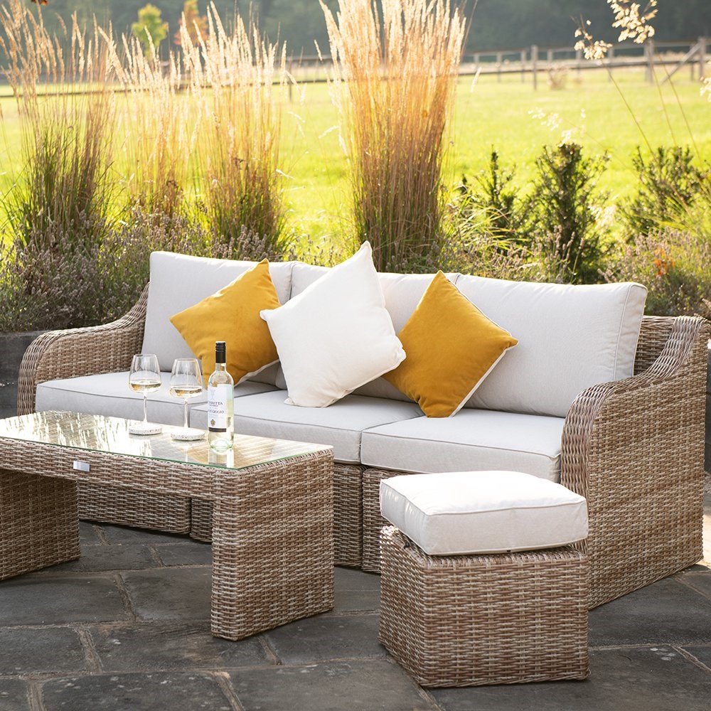 Buy Luxury Rattan Modular Sofa Set w/ Coffee Table & Footstools