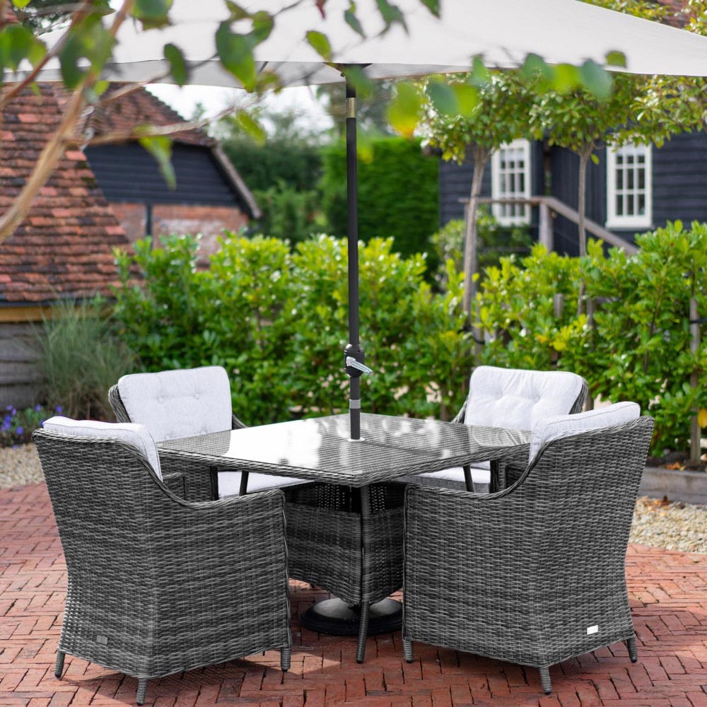 Buy Luxury Rattan 4 Seater Square Garden Dining Set in Stone by
