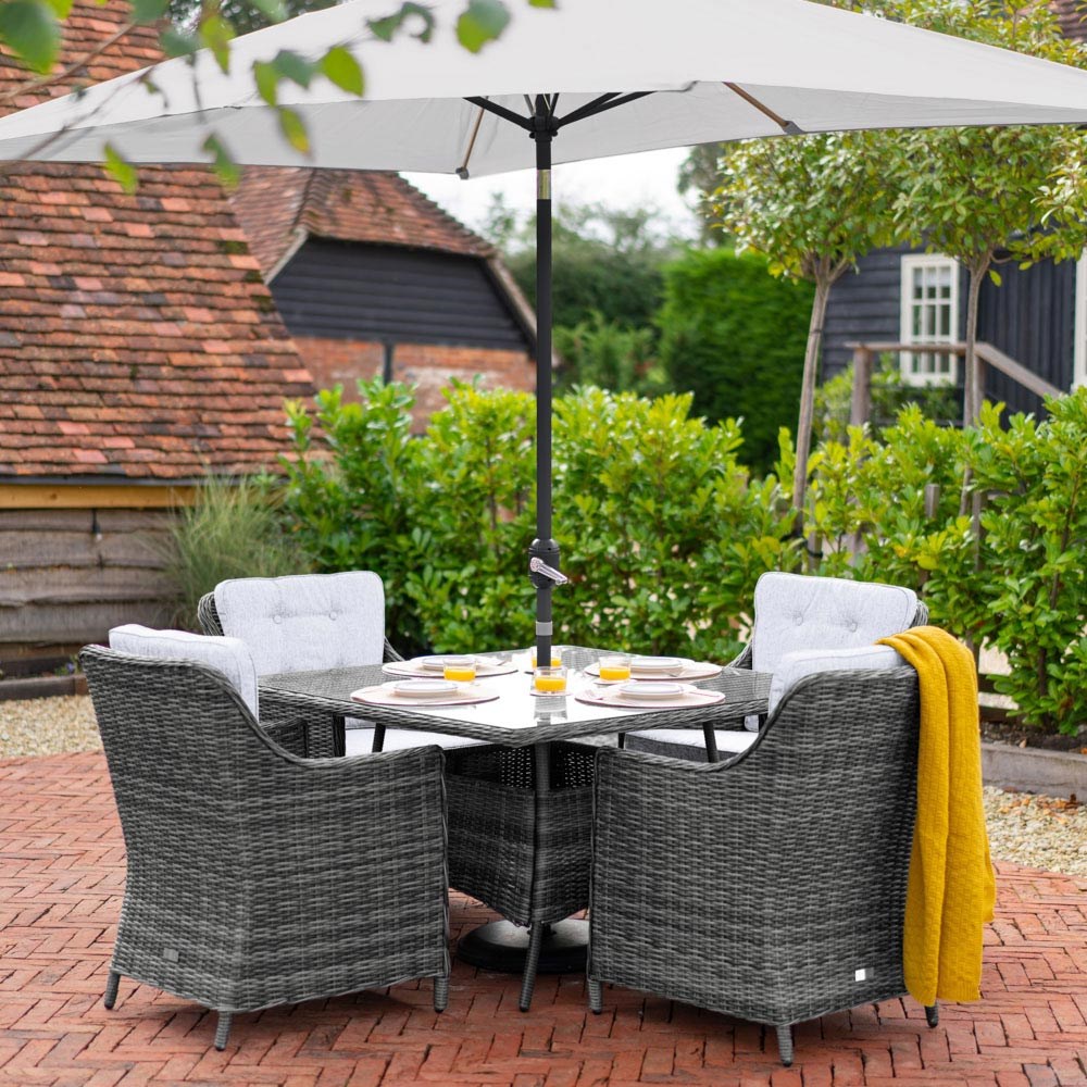 Buy Luxury Rattan 4 Seater Square Garden Dining Set in Stone by