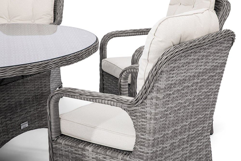 Buy Classic Rattan Circular Garden Dining Set w/ Parasol in Stone