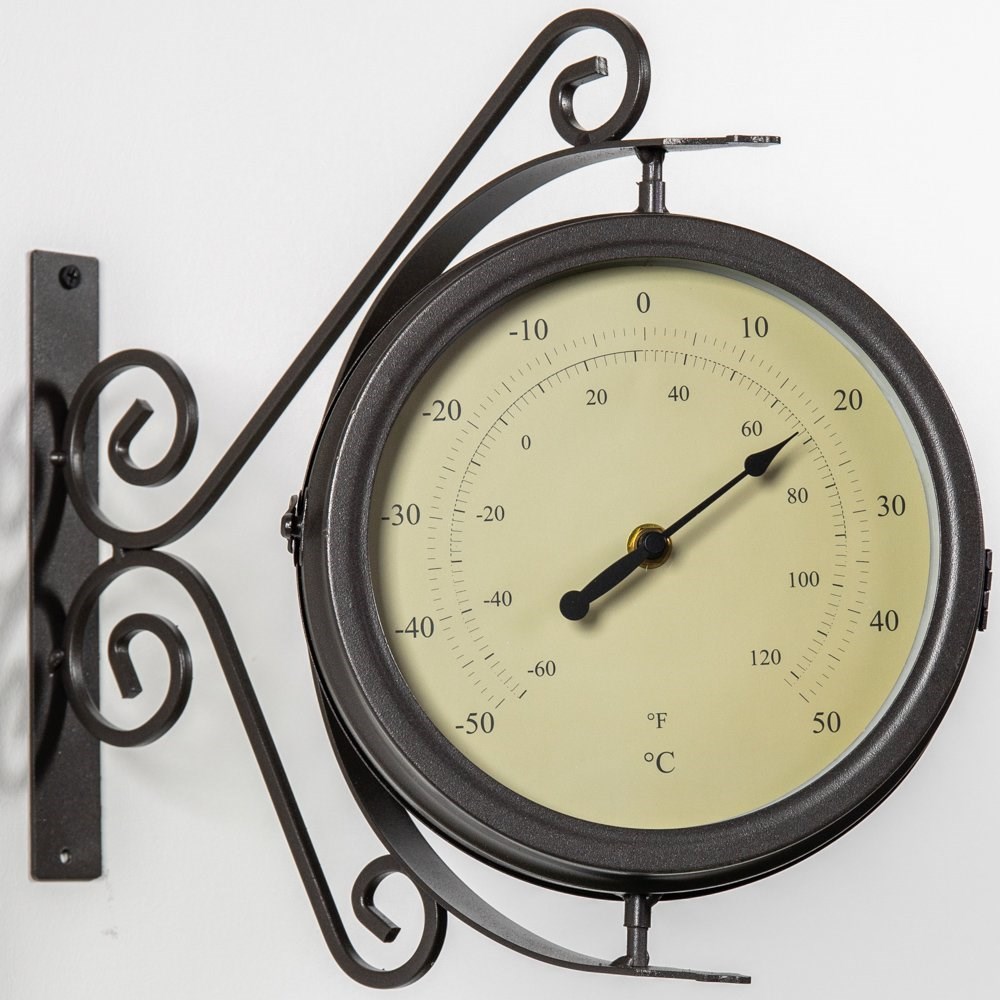Buy Bracket Mounted Swivel Garden Clock with Thermometer (31.5cm) by