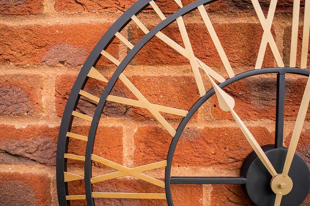 Buy Outdoor Skeleton Clock Black & Gold 61cm Delivery by Primrose