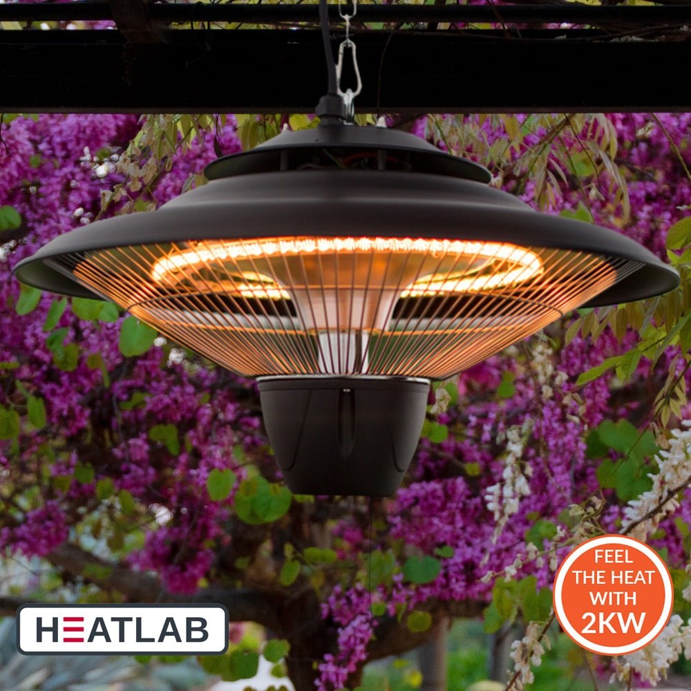Buy 2kW IP34 Infrared Hanging Patio Heater in Black with Remote by