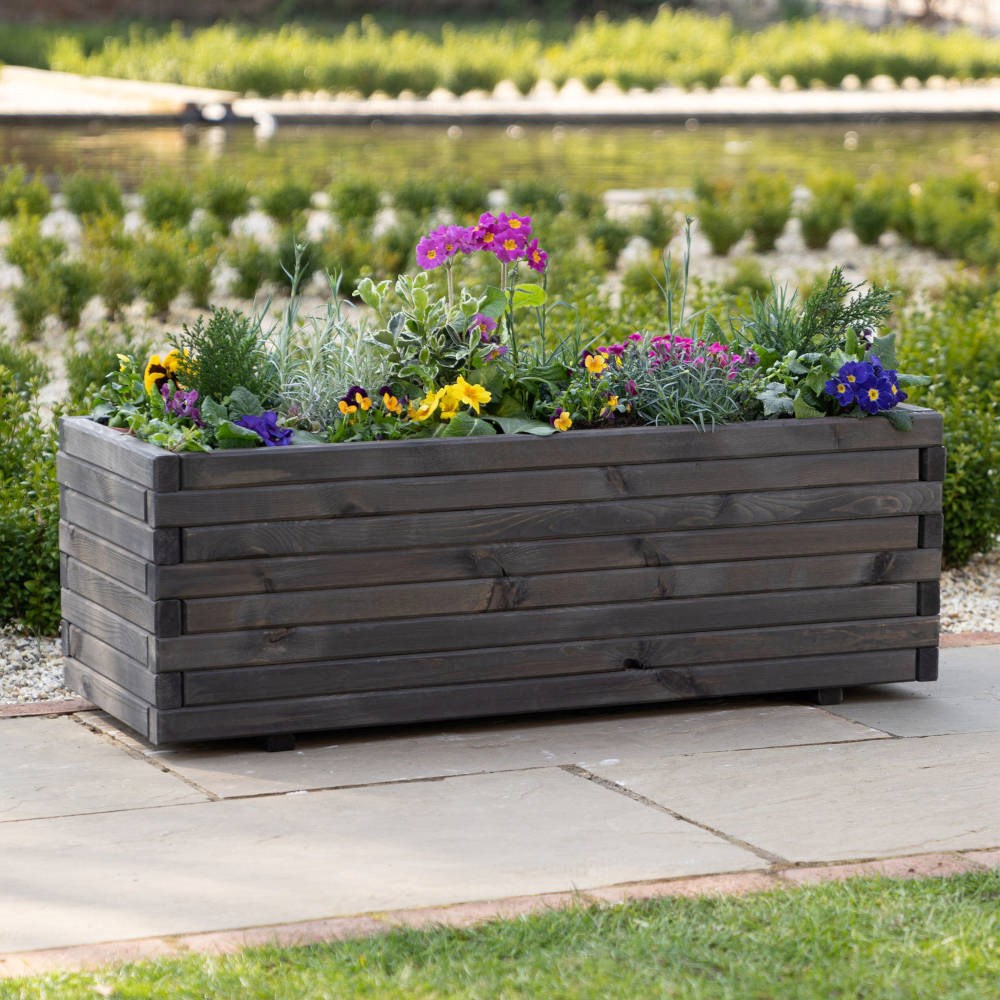 Buy L1.8m Pine Wood Raised Trough Planter in Grey Delivery by Primrose