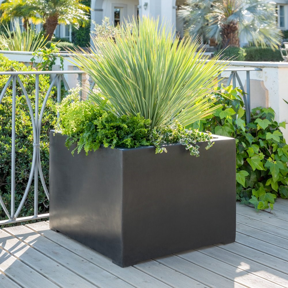 Buy L70cm Titanic Black Polystone Cube Planter Delivery by Primrose