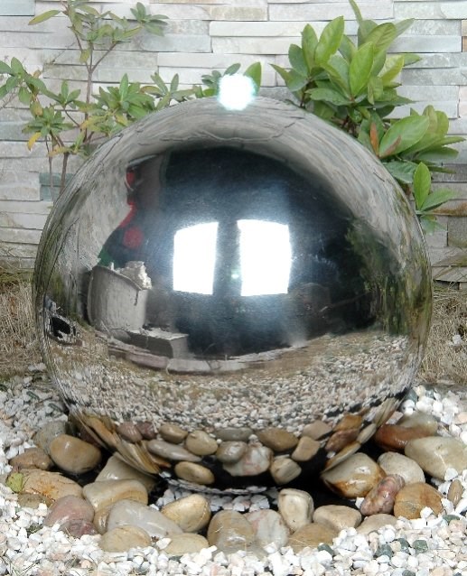 Buy H75cm Polished Sphere Stainless Steel Water Feature with Lights by
